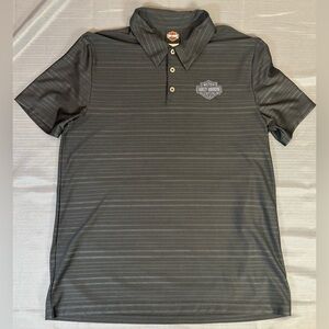 Harley-Davidson Polo Shirt XL | Black Grey Stripe| Edmonton Alberta Dealer Logo